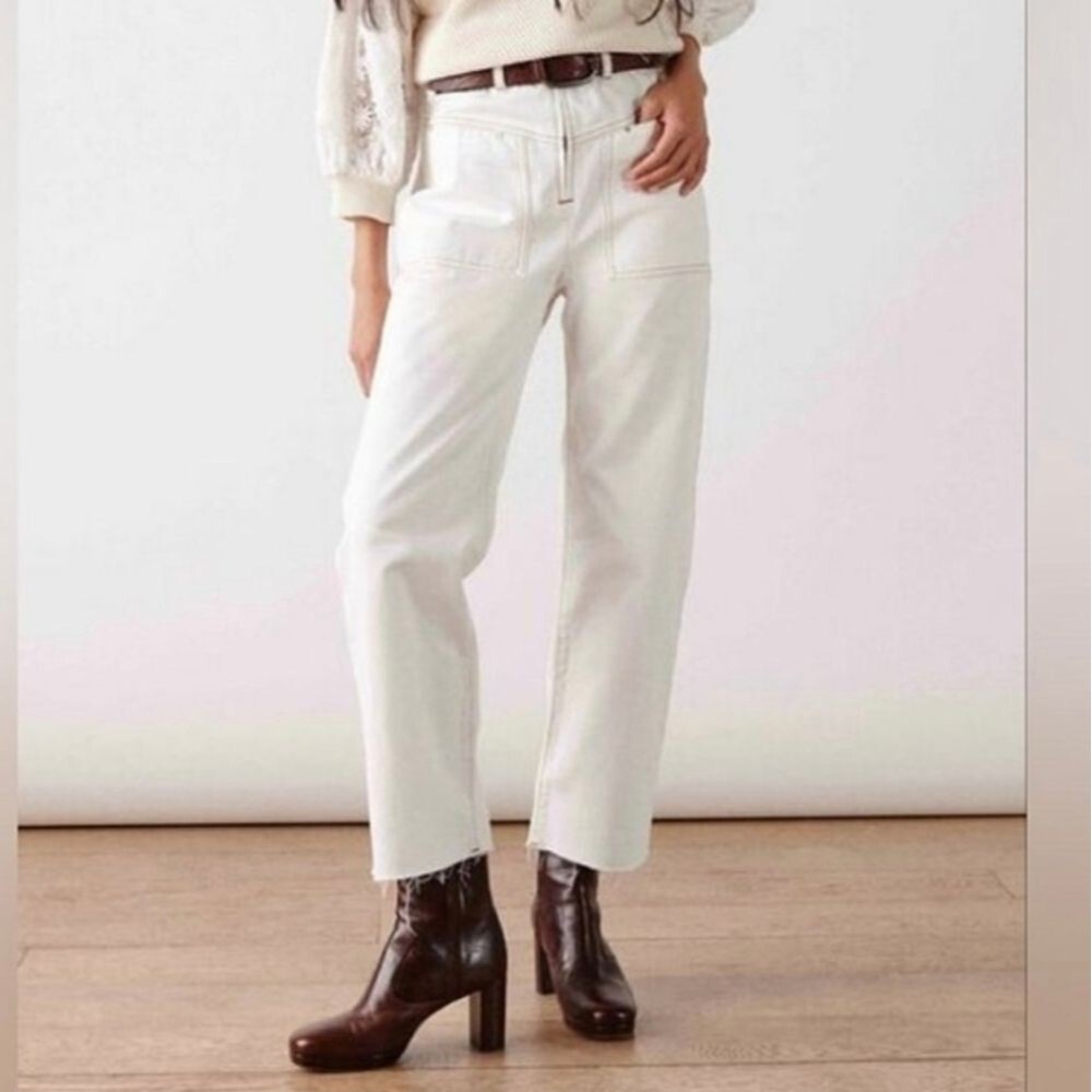 Ba&sh cdare white western raw hem straight leg cowgirl jeans sz L NEW